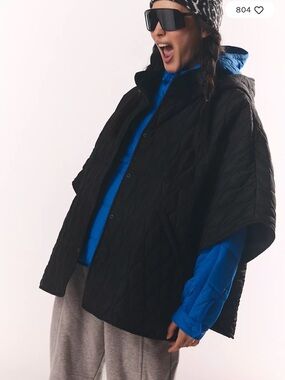 FP Movement by Free People Black Quilted Cape Jacket. One Size.